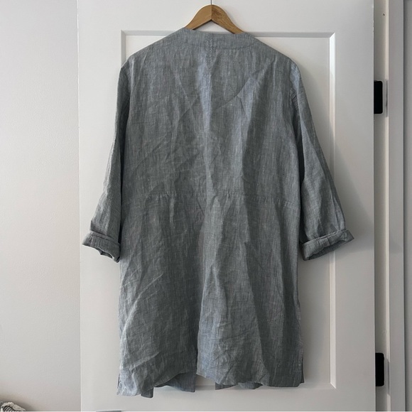 Eileen Fisher Organic Linen Chambray Long Jacket w/ Pockets Open Front M - Picture 4 of 5